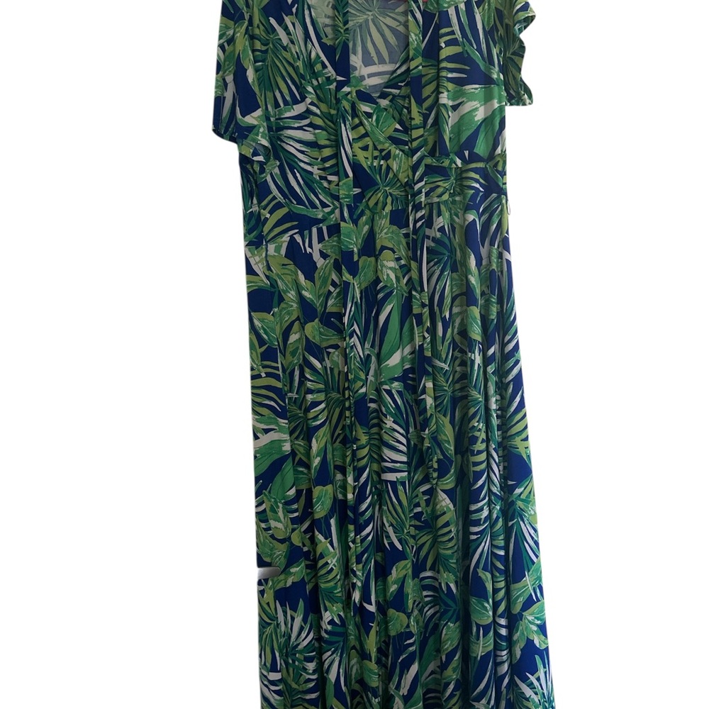 Tropical Green Leaf Print Maxi Dress
